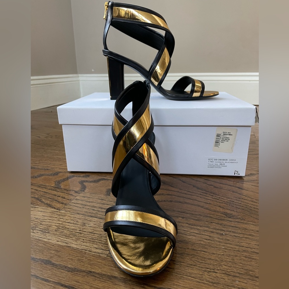 Black and gold criss cross heels
